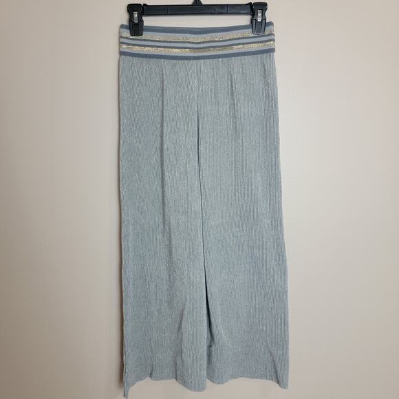 Anthropologie Ett Twa Silver Sparkly Wide Leg Crop Pants Size Small - Picture 3 of 3